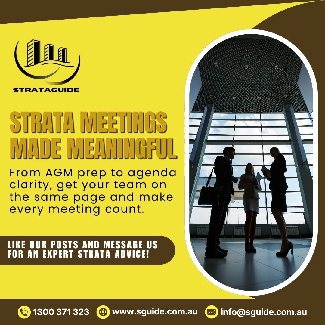 Strataguide makes strata meetings meaningful from AGM prep to clear agendas and aligned teams. Turn meetings into action.

#Strata #AGMPrep #AgendaClarity #StrataSuccess #MakeMeetingsCount
