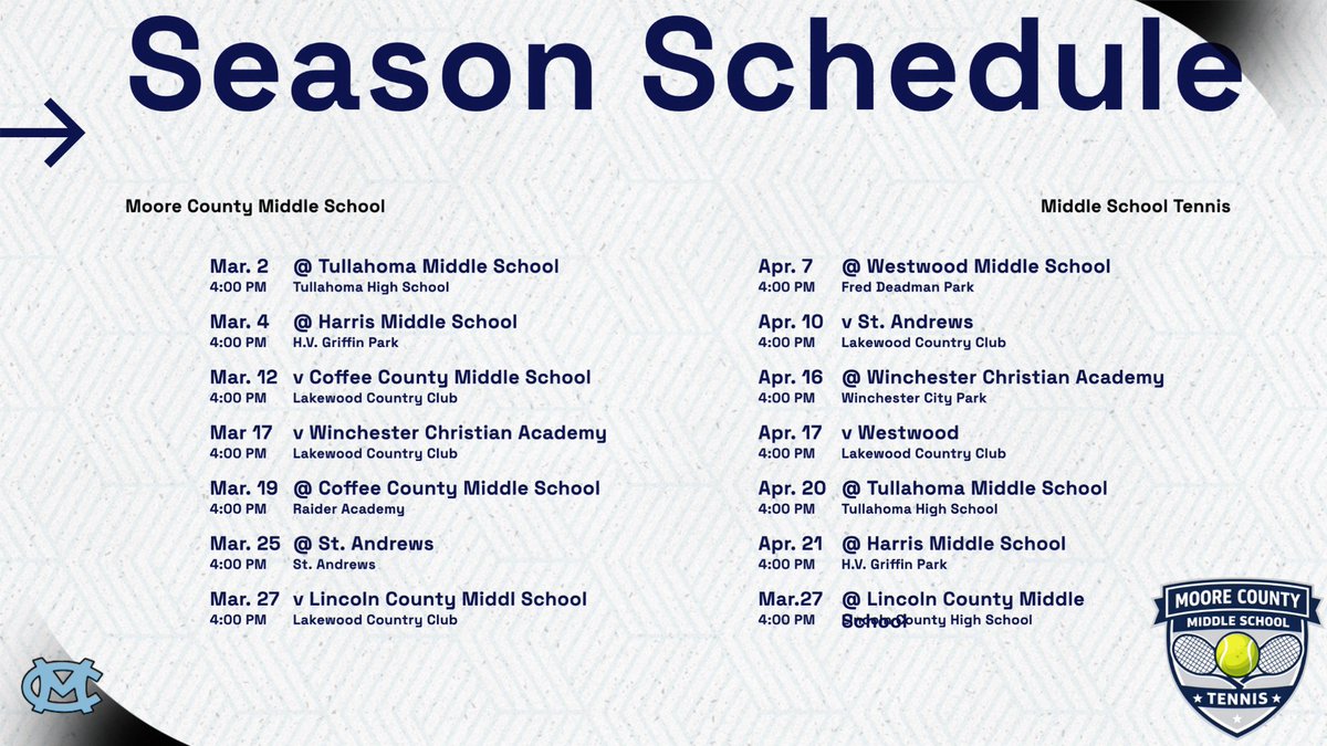 MooreNetwork's tweet image. Moore County Spring Sports Season Schedule: Moore County Middle School Softball, Baseball, and Tennis Season Schedules