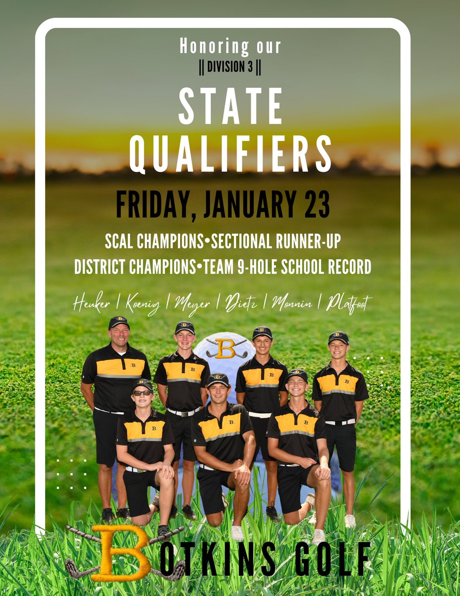 BotkinsGolf's tweet image. Our @BotkinsGolf State Qualifiers  will be recognized this Friday during the Varsity halftime vs. Fairlawn.

The 2025 season was one to remember.

⭐️ State Appearance 
👑 District Champions
🎖️ Sectional Runner-up
👑 SCAL Title
🏆 Team 9-hole School Record 

Join us Friday! ⛳️