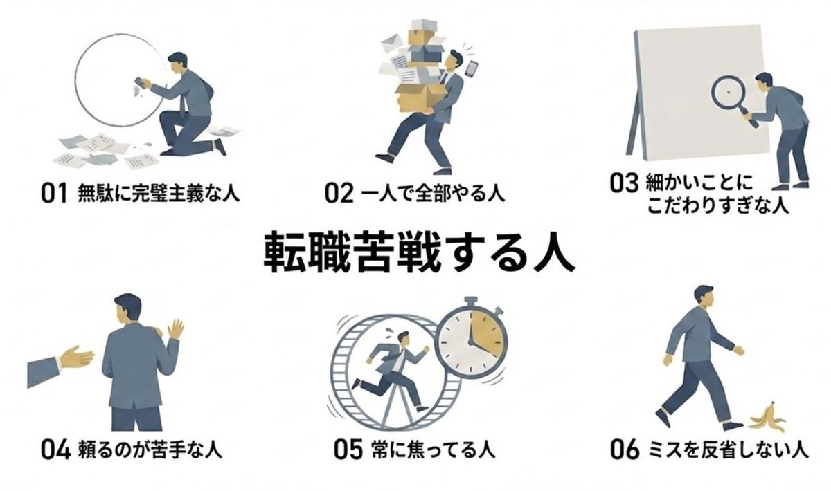 今まで100人以上の転職者さんの支援してきたけど転職苦戦してる人だいたいこれ