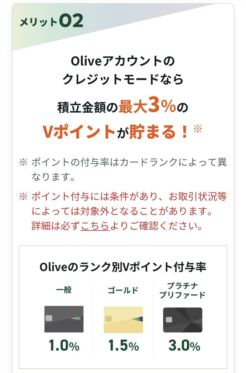 三井住友銀行の外貨クレカ積立💳🪙 Oliveプラチナプリファードで最大3%還元、三井住友カード発行の一般、ゴールドカードは0.5%還元です💡  外貨積立でポイント還元は魅力的ですが、私はこれを利用するよりSP500、オルカンの投信購入を優先します🤔  https://t.co/HbO2ltOHUl