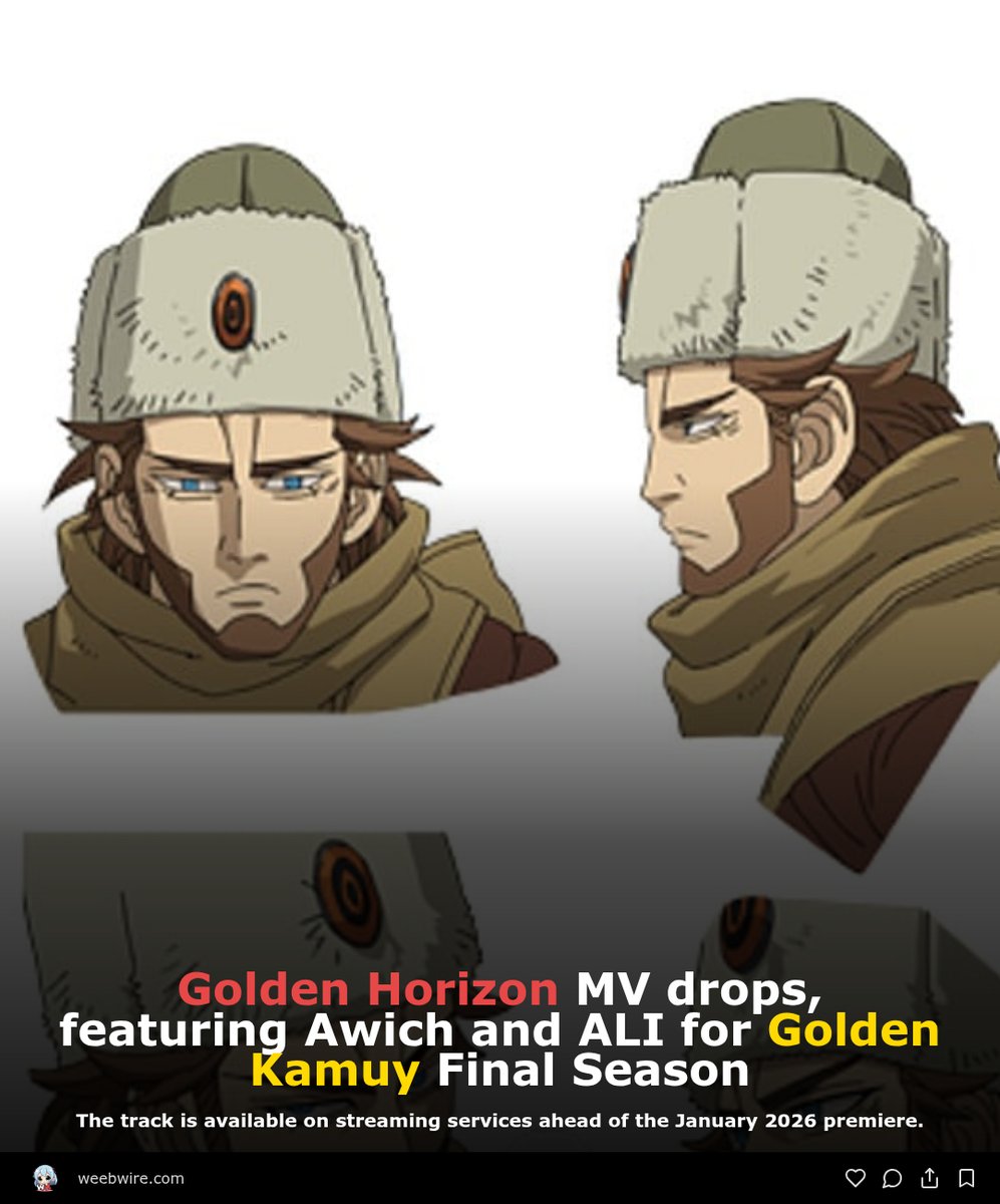 weeb_wire's tweet image. 🔗 weebwire.com/news/awich-ali…

#GoldenKamuy #Awich #ALI #GoldenHorizon #AnimeOP #FinalSeason