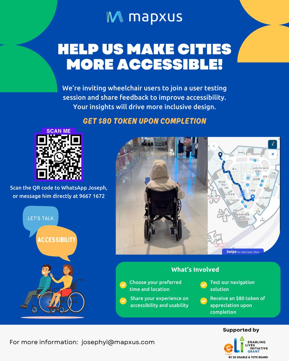 Help us build a barrier-free Singapore! 🇸🇬✨

At Mapxus, we believe technology should be accessible to everyone. We are committed to creating inclusive smart city solutions that empower every individual to navigate independently. 🦾

𝗪𝗲 𝗻𝗲𝗲𝗱 𝘆𝗼𝘂𝗿 𝘃𝗼𝗶𝗰𝗲. 🗣️
We’re