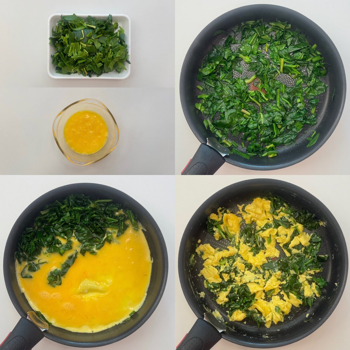 ageha47's tweet image. 집에 시금치, 달걀 있으신 분들 따라하면 좋은 레시피! 시금치 100g 기준 달걀 3알, 시금치 잘게 잘라 올리브오일에 2분 정도 볶다가 연두순 1로 간 하고 팬 한쪽으로 옮겨 오일 더 두른 후 달걀물 부은 다음 반쯤 익르면 휘리릭 섞어주세요! 밥 반찬으로도 좋고 모닝빵 사이에 끼워 먹어도 맛나요!…