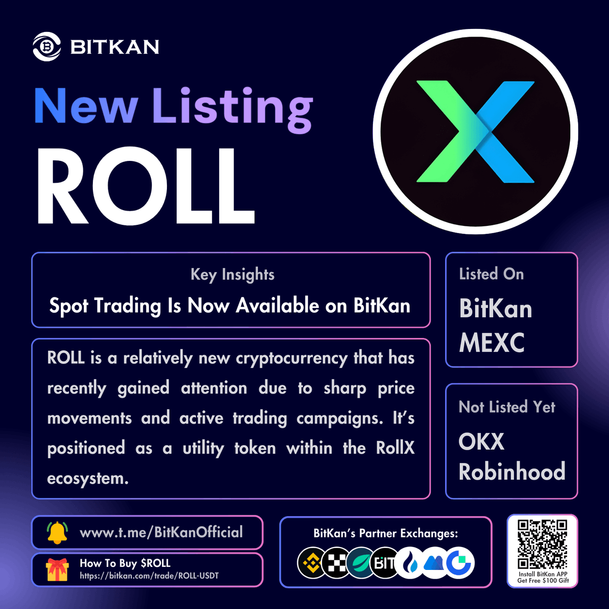 🔥 New Listing: #ROLL spot trading pair is now available for trade on  BitKan Crypto Exchange $ROLL Spot Trading Pair: https://t.co/9s85q5rLRi  Official #BitKan Announcement https://t.co/cRRm64XzXg Free $100 New User  Sign-Up Gift: https://t.co/41X7AjqzsA