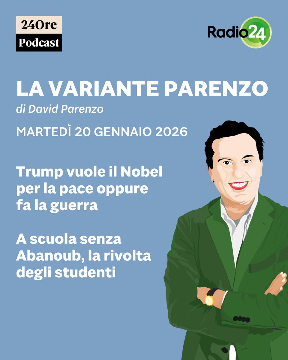 Radio24_news's tweet photo. Ascolta la puntata de #lavarianteParenzo di oggi #20gennaio
.
Clicca qui ▶️ https://t.co/dnpBb7VxEe
.
@davidparenzo #Trump #Nobel #pace #guerra #Abanoub #studenti #scuola #rivolta https://t.co/O2pig0ALlA