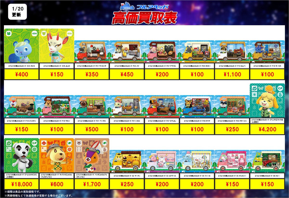 💥買取更新情報💥】 🐶どうぶつの森amiiboカード🐱 1/24までの買取表 💥買取更新情報💥】 🐶どうぶつの森amiiboカード🐱 1/24までの買取表