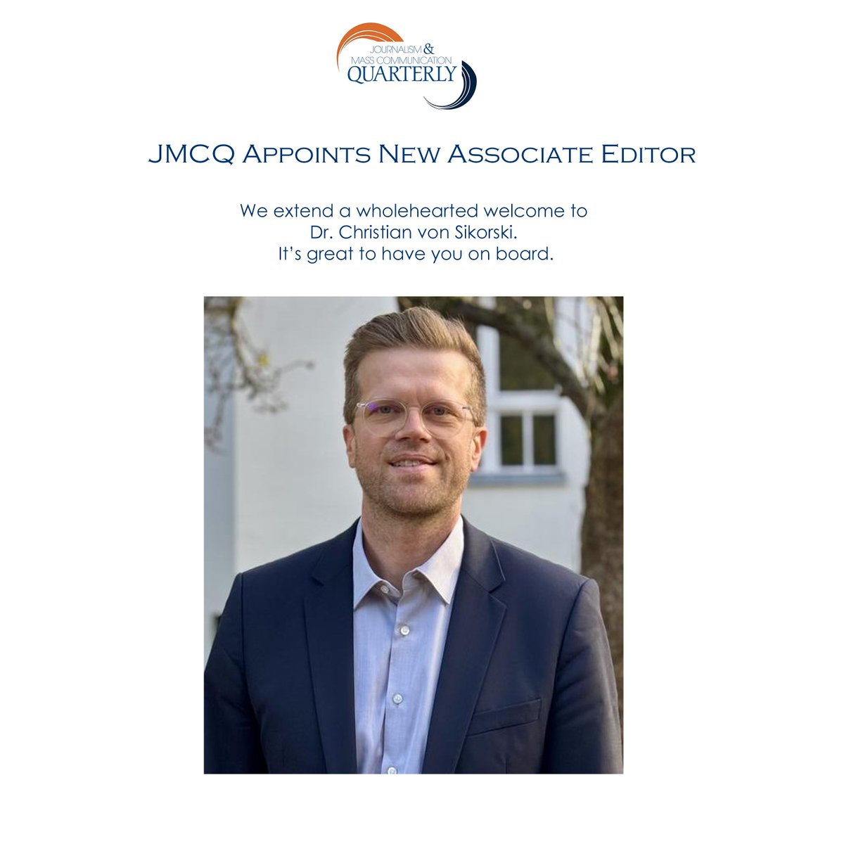 jmcquarterly's tweet photo. We are pleased to welcome 𝗖𝗵𝗿𝗶𝘀𝘁𝗶𝗮𝗻 𝘃𝗼𝗻 𝗦𝗶𝗸𝗼𝗿𝘀𝗸𝗶 as a new 𝗔𝘀𝘀𝗼𝗰𝗶𝗮𝘁𝗲 𝗘𝗱𝗶𝘁𝗼𝗿 of JMCQ. After excellent service on the Editorial Board and as a Special Issue Editor, we are very grateful to have him on board in this new role. https://t.co/r1TDKansa2