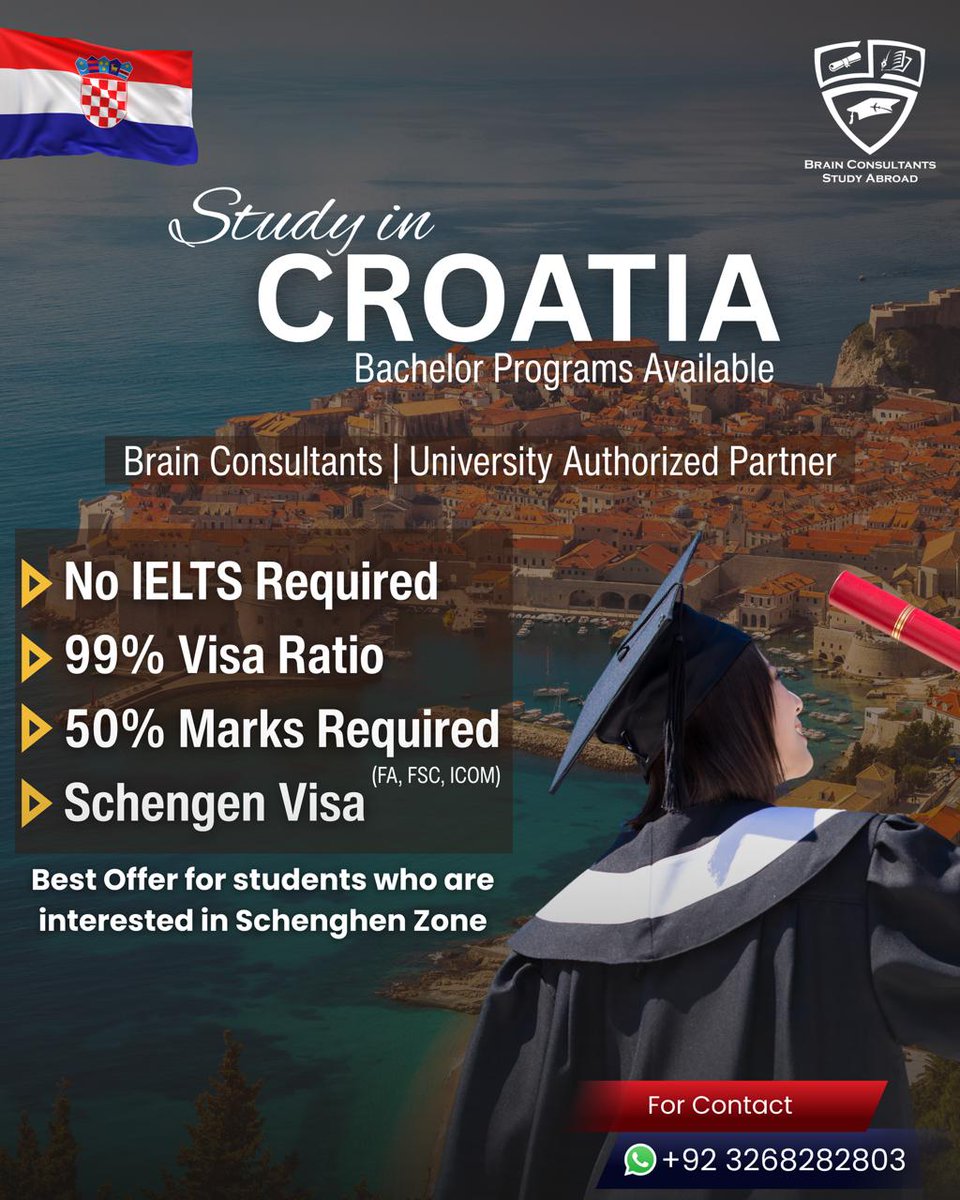 brainedu9's tweet photo. Study in the heart of Europe 🇭🇷✨
Bachelor programs now open in Croatia with NO IELTS, 50% marks requirement, and a Schengen Visa advantage!

📩 Apply today and step into Europe with confidence.
#StudyInCroatia #CroatiaEducation #StudyAbroad
#SchengenVisa #EuropeanEducation https://t.co/4C0j8eFTSk