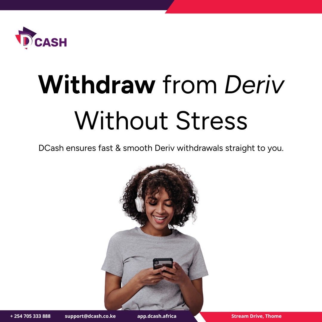 DCash_Africa's tweet photo. DCash moves your Deriv profits without https://t.co/SDtWFtSXnR the app and withdraw with confidence.
#DCash #Deriv #FastWithdrawals #ForexAfrica #TraderLife https://t.co/ulMqnlq5F4