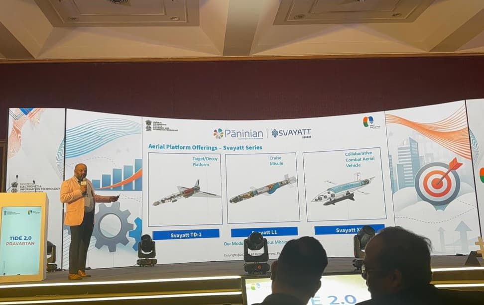 Hyderabad-based Paninian India Pvt Ltd has showcased its Air launched platforms including Cruise missiles and Loyal wingman at Meity Startup Hub Tide 2.0 Pravartan Event.