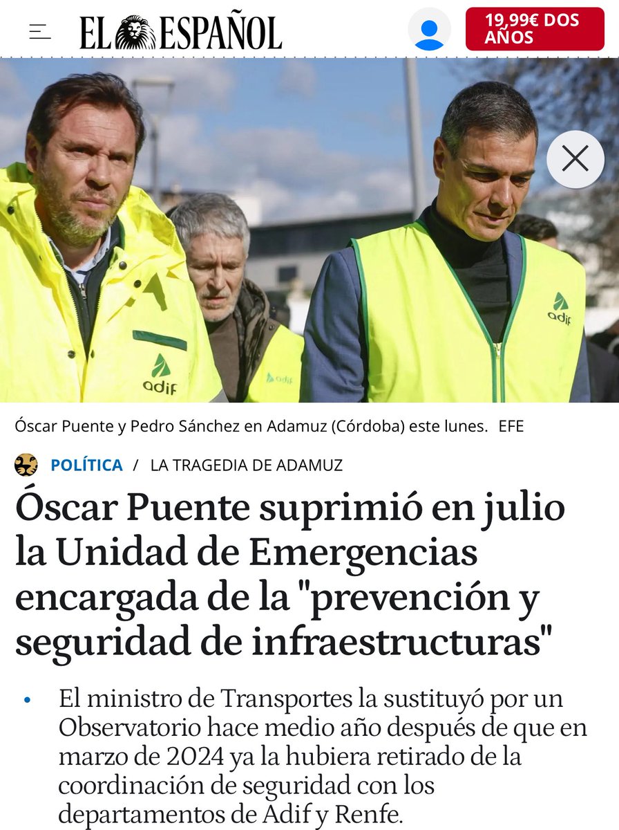 Sr_Donze's tweet image. Ojo. Esto que cuenta @JorgeCalabres es la mejor prueba de la responsabilidad de Óscar Puente en el accidente. En julio de 2025, el ministro de transportes suprimió la Unidad de Emergencia, Seguridad y Gestión de Crisis, que se encargaba de la prevención y seguridad de…