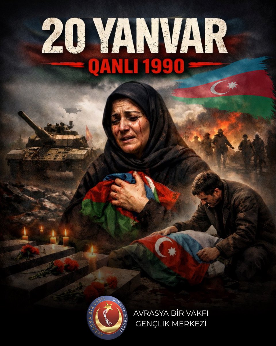 20 Yanvar…
Tanklara, kurşunlara rağmen eğilmeyen bir halkın kanıyla yazılmış tarihidir.
Azerbaycanın acısı, Türk milletinin ortak yarasıdır.

🕯️ 20 Yanvar – Qanlı 1990
Unutmadık, unutmayacağız.
#20Yanvar #20yanvar1990