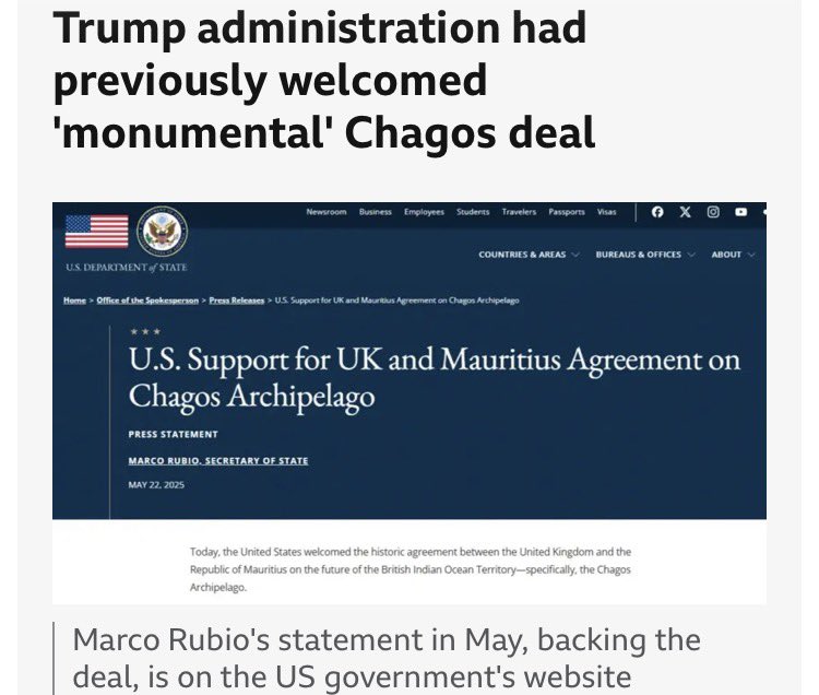 kmacraeplockton's tweet image. Donald Trump previously gave full support to the Chagos deal.
