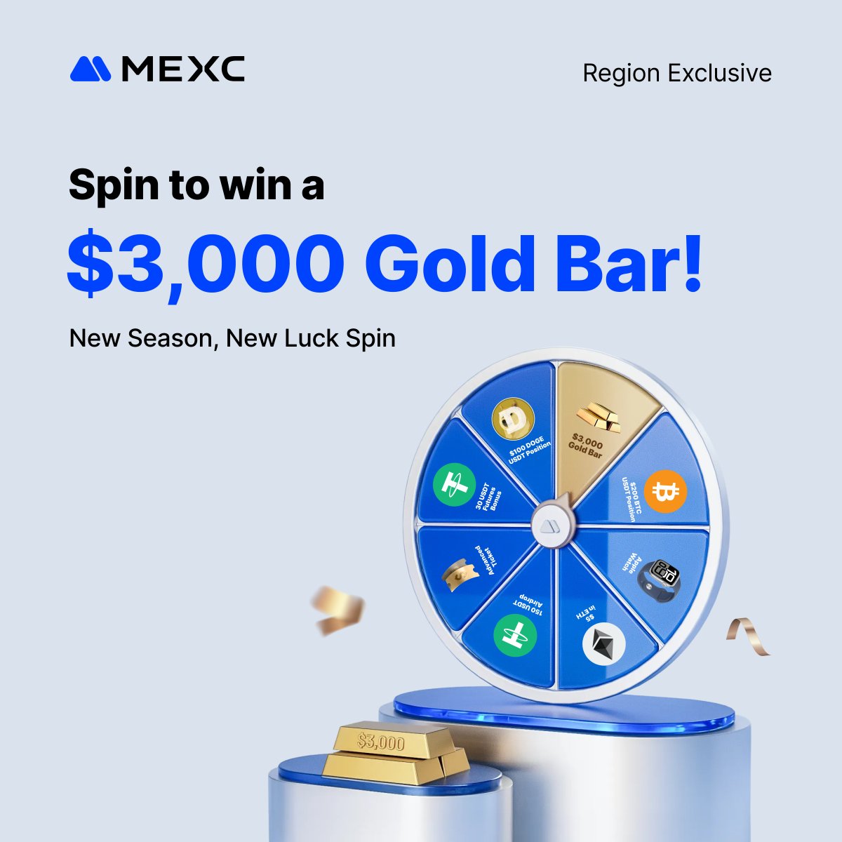 🎡 New Season, New Luck – Spin &amp; Win is LIVE.
🏆 Win a $3,000 Gold Bar, Apple Watch &amp; USDT

How to join 👇
1️⃣ Follow <a href="/MEXC_SouthAsia/">MEXC South Asia</a> 
2️⃣ Complete tasks: gleam.io/qg8kZ/golden-s…
3️⃣ Register: mexc.com/campaigns/Spin…
4️⃣ Like, RT &amp; tag 3 friends

⏰ Event Ends on 11th Feb.
🎯 50