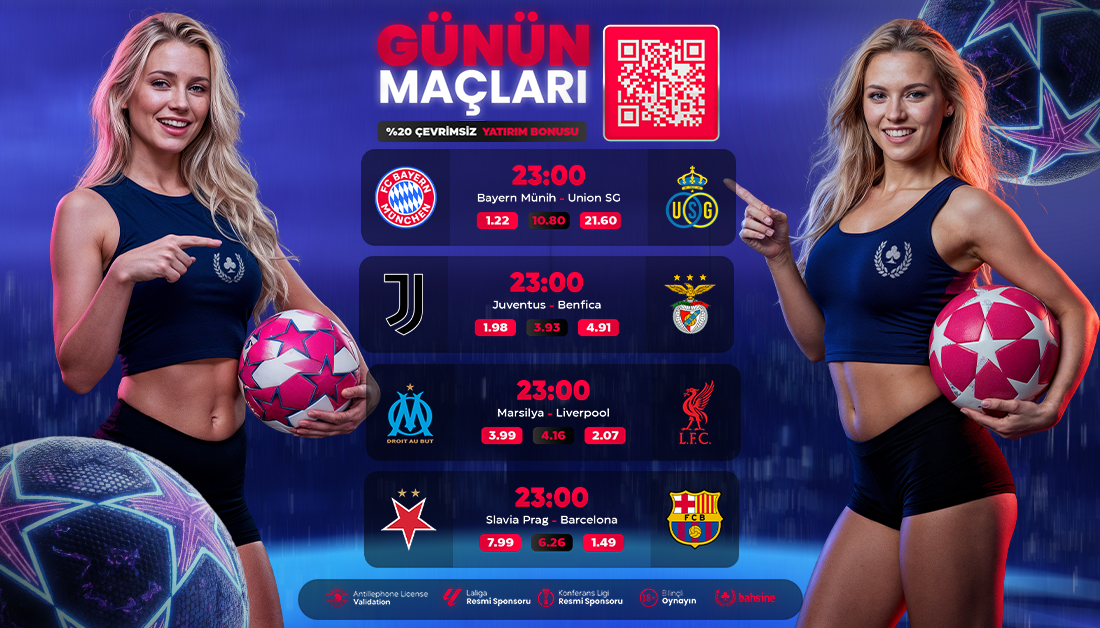 🫵Şampiyonlar Ligi’nde Heyecan Zirvede!⚽️
😇Dev Maçlar, Dev Oranlar!

#bahsine #bahsinegiriş #ŞampiyonlarLigi
#BayernMünih vs #UnionSG
#Juventus vs #Benfica
#Marsilya vs #Liverpool
#SlaviaPrag vs #Barcelona

🔥Telegram: bit.ly/bhstelegram
🔥Giriş: bit.ly/bhssosyal