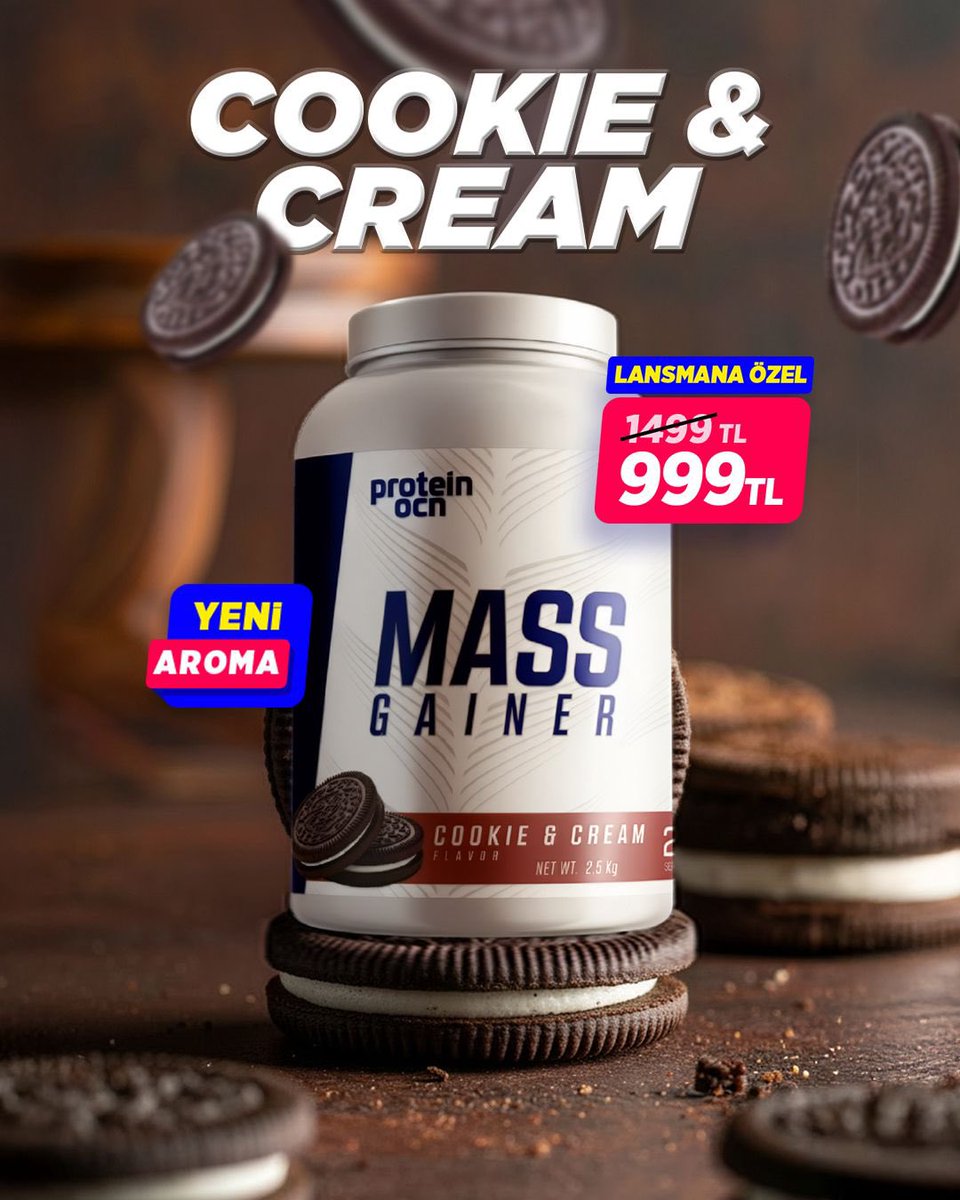✨Popüler kalori desteği Mass Gainer şimdi Cookie&amp;Cream aroması ile sizlerle!

👉 Yüksek Karbonhidrat – Kompleks Protein Blend – Serviste 3g Creatine

🚨 Lansmana özel 2.5 kg 25 servislik paket 1499 TL yerine sadece 999 TL!

🎯 Ücretsiz Kargo