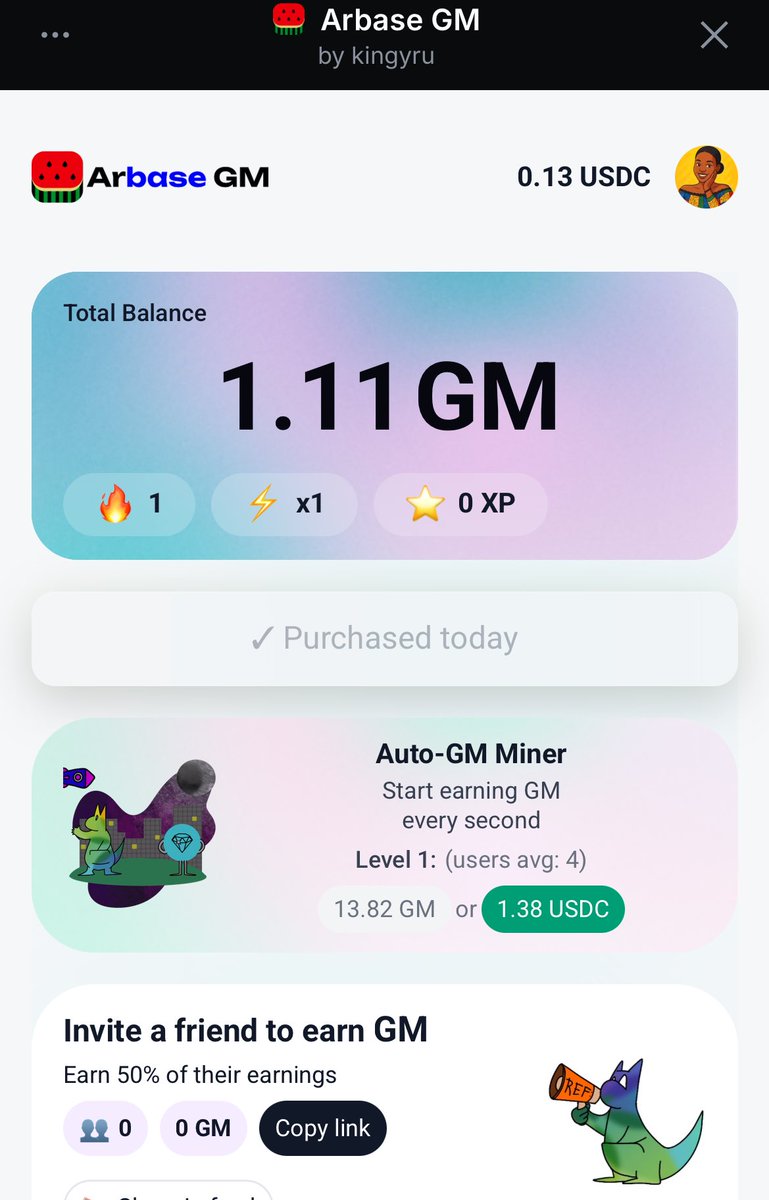 Arbase just launched on <a href="/baseapp/">Base App</a> and it’s worth checking out. Built by a respected founder from the TON ecosystem, now expanding into Base with an easy way to earn early rewards.

How to get started👇
 ✅ Connect with the Base app: arbase.palette.finance/r/dc381a5a6736
 ✅Daily GM check-in