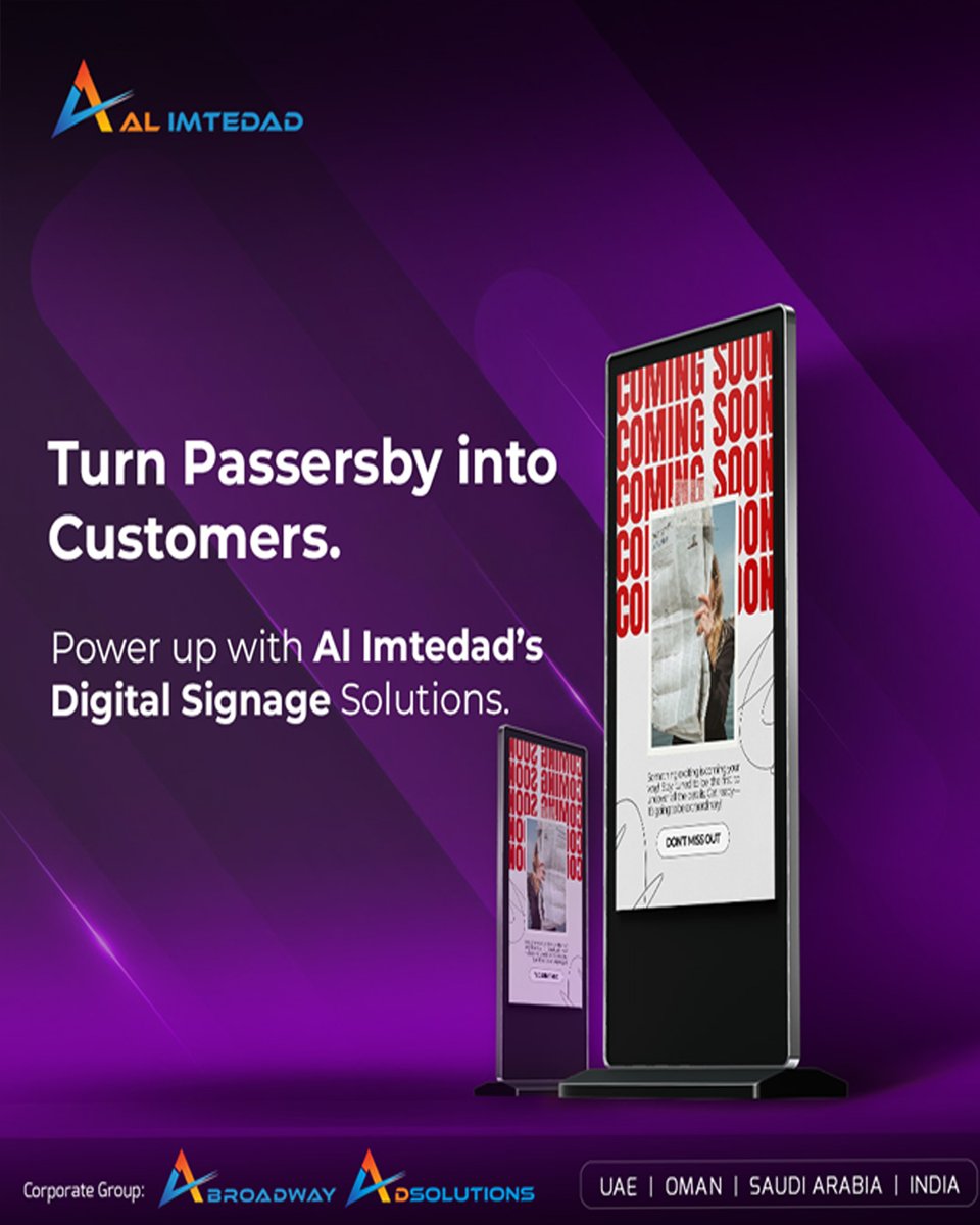 al_imtedad's tweet photo. Your message deserves to shine! ✨
With AL IMTEDAD’s digital signage solutions, transform ordinary spaces into powerful brand experiences that engage and inspire customers.

To learn more, Visit Our Website https://t.co/p8axdUnYK5

Call now KSA: 📞 +966 11 222 6944 https://t.co/2hBkQ5rKrO
