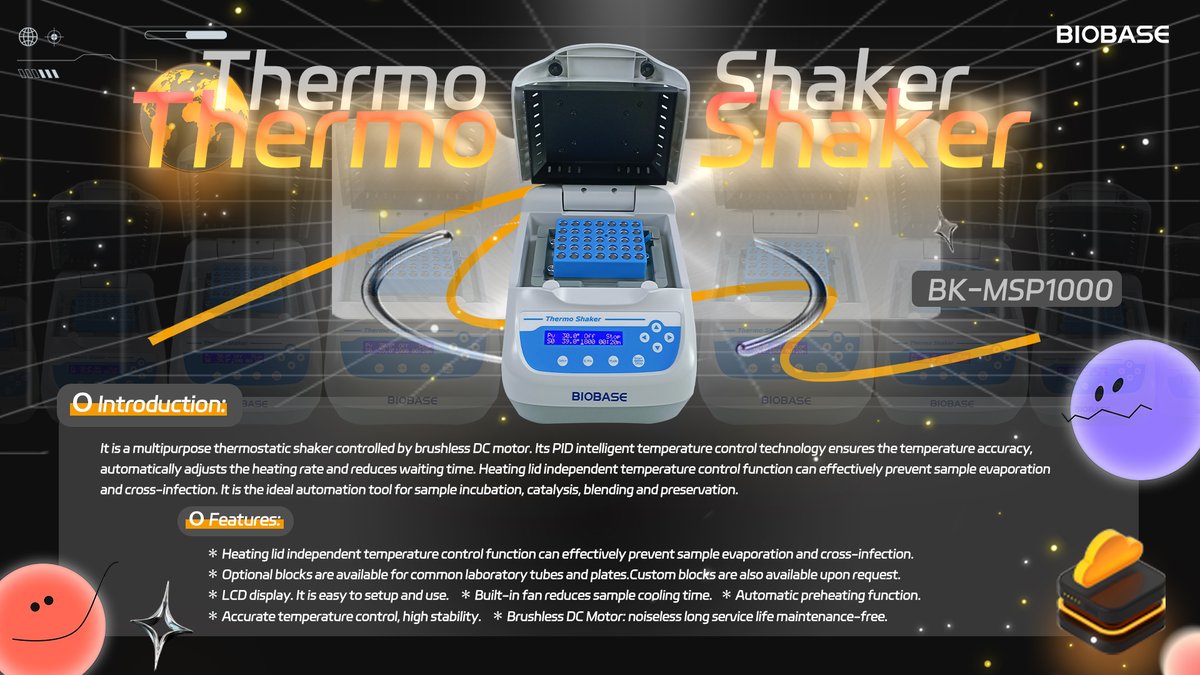 BIOBASE_CHINA's tweet image. 🔬 Thermo Shaker BK-MSP1000: Lab precision powerhouse. For incubation, catalysis &amp;amp; preservation.
✅ PID control ✅ Heating lid ✅ Silent motor ✅ Power resume ✅ Custom blocks.
Streamline workflows. DM for details! #LabAutomation #Biotech