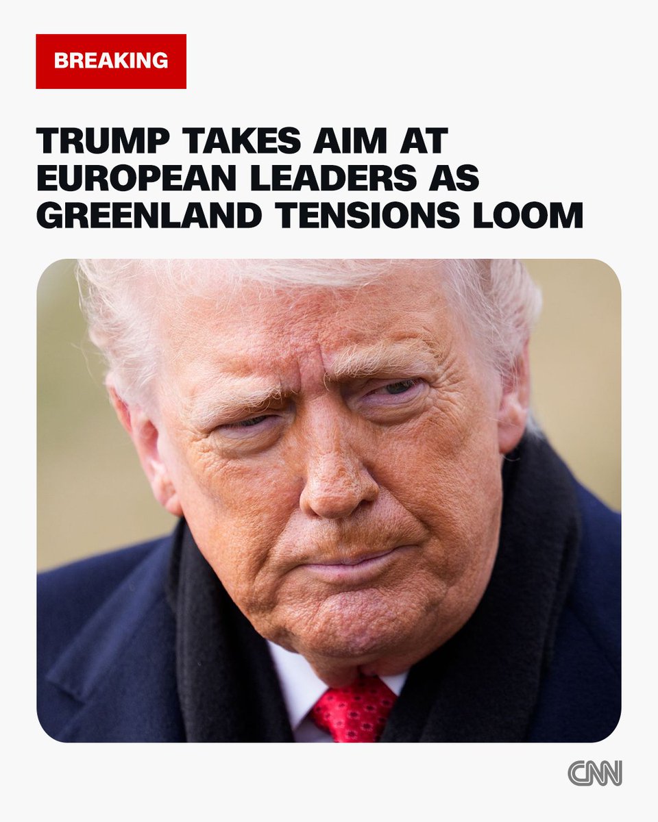 CNN's tweet photo. Trump criticizes "great stupidity" of UK and shares text from Macron, taking aim at leaders challenging him on Greenland ahead of Davos meetings. Follow live updates. https://t.co/uF4WZaHDrT https://t.co/8TWYIJyxJz