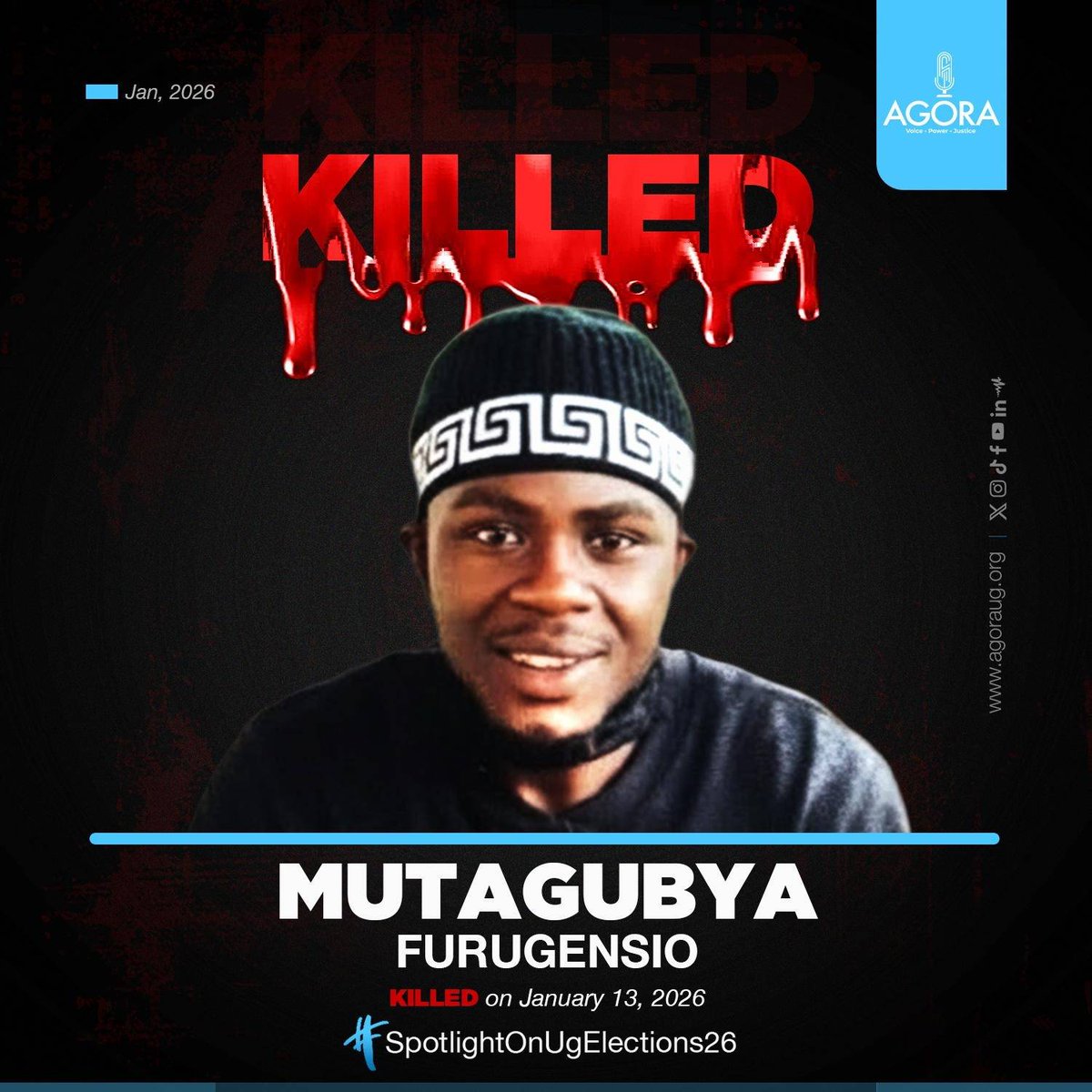 Mutagubya Furugensio, a 26 year old young man who was shot and killed by the Police Officer in charge of Magere Police Station on December 13,2025.
He had accompanied the presidential candidate @HEBobiWine back home from his final campaign rally.
We will be documenting innocent
