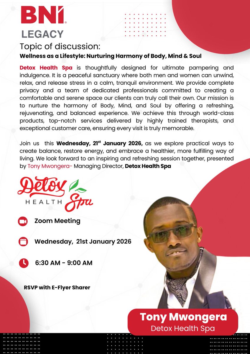 Mbaite's tweet photo. This week, we’re excited to feature Tony Mwongera of DetoxHealthSpa as he shares powerful insights on achieving a healthier you through detox and selfcare.

Improve your Health &amp; Wellness this year 2026 at DetoxHealthSpa with a Therapeutic Massage &amp; Hot SteamBath Monthly Routine. https://t.co/a3nZoza13S