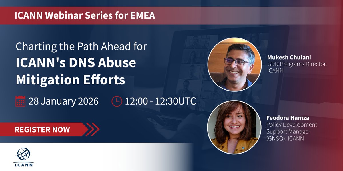 What’s next for DNS Abuse mitigation at #ICANN?
In this ICANN Webinar Series for EMEA session, we’ll break down recent progress and upcoming policy work on associated-domain checks and unrestricted API access, recently approved by the GNSO Council.
📅 28 January 2026  | ⏰