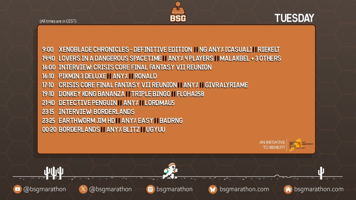 Are you ready for Day 3? 

We got lots of variety runs like Xenoblade, Pikmin 3, Donkey Kong Bananza and even a detective.... penguin?

#BSGPlus2026

👉Stream &amp; Schedule👈
twitch.tv/BSGMarathon
bsgmarathon.com/schedule