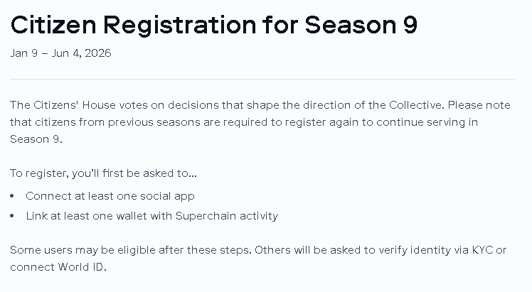 $OP airdrobu için bunu kesinlikle yap!!! 

Geçen sezon kısa sürede dolmuştu ve alanlar çok güzel sezon puanı kazandı. Sezon 9 için <a href="/Optimism/">Optimism</a> Citizen sınırlı kayıt yeniden başladı, bitmeden hemen kayıt ol 👇

- Siteye git: atlas.optimism.io/citizenship
- Aktif superchain cüzdanın ile