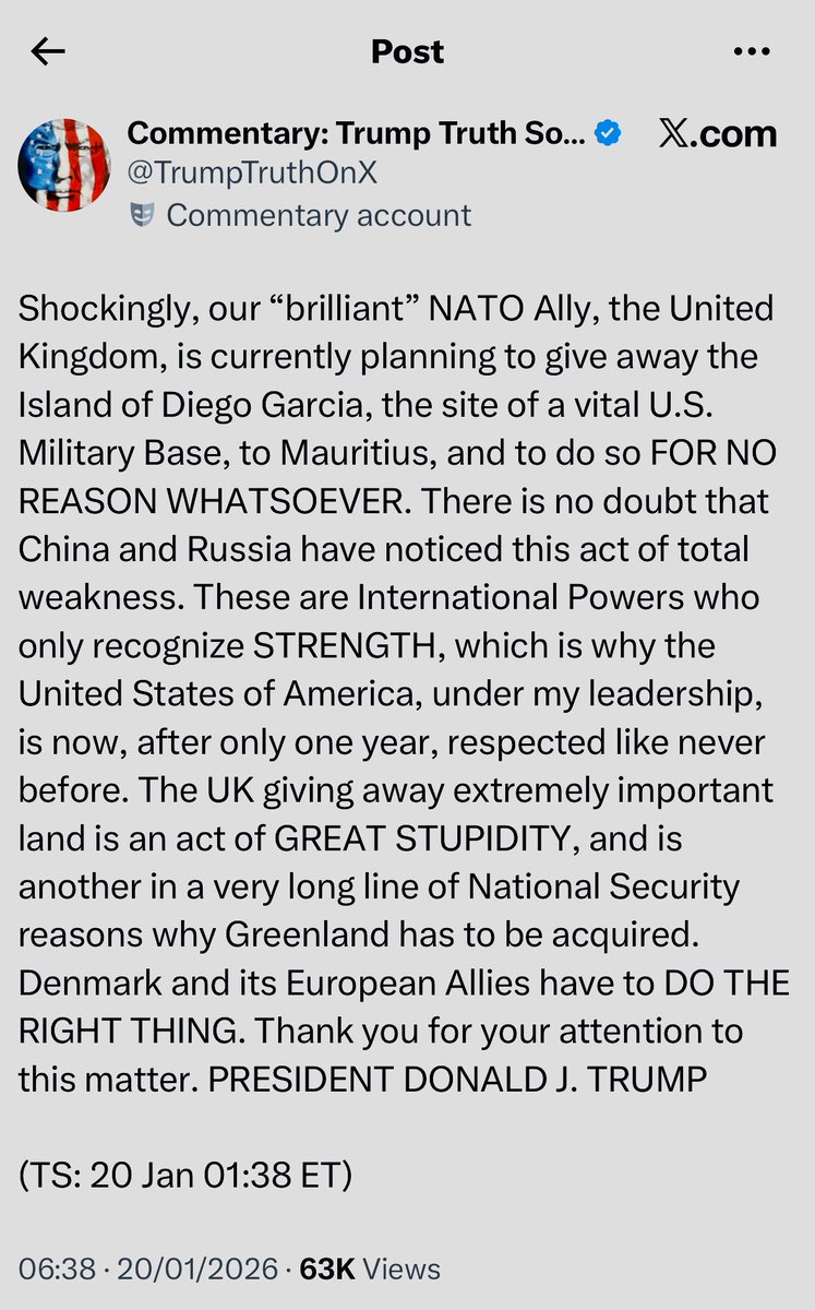 SimonDanczuk's tweet image. Trump pointing out paying and giving away the Chagos Islands is a big strategic mistake for Britain. And also reminding us, as if we needed reminding, that Starmer is stupid and weak.