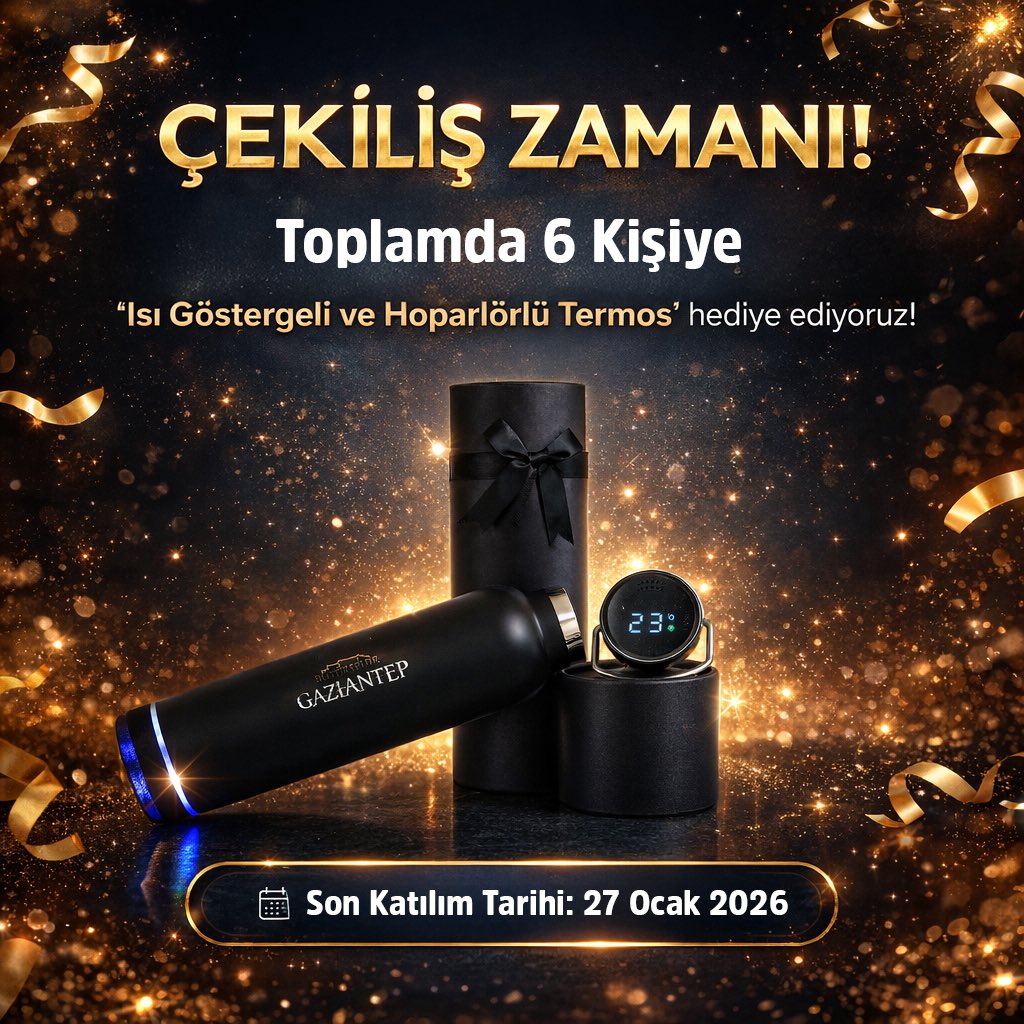 🎁 ÇEKİLİŞ ZAMANI 🎁

Tüm sosyal medya hesaplarımız üzerinden düzenlediğimiz çekiliş kapsamında, toplamda 6 kişiye;

“Isı Göstergeli ve Hoparlörlü Termos” hediye ediyoruz!

Katılmak için yapmanız gerekenler:
✅ Bu gönderiyi beğenin ve RT yapın
✅ Yorumlara 3 arkadaşınızı