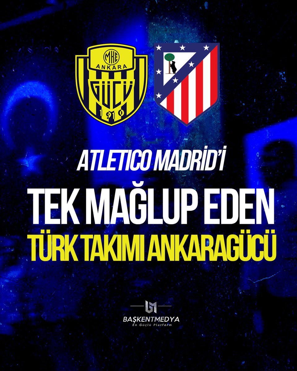 💥Atletico Madrid’i tek mağlup eden Türk takımı Ankaragücü

Atletico Madrid, Avrupa kupalarında Türk takımlarından; Galatasaray, Beşiktaş, Trabzonspor, Ankaragücü ve Kayseri Erciyesspor ile oynadı. Madrid ekibi yaptığı bu 14 maçta; 10 kez kazanırken, 1 defa kaybetti.

3