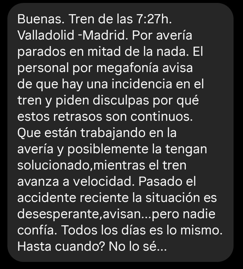 crismartinj's tweet image. Me lo acaba de enviar una de mis lectoras. Tren de las 7:27 Valladolid - Madrid @Adif_es