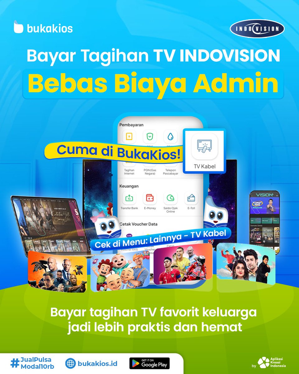 bukakiosnet's tweet image. Bayar tagihan TV INDOVISION Bebas Biaya Admin cuma di BukaKios~
Nonton acara favorit jadi lebih seru, lebih hemat! 

Yuk, bayar tagihan di BukaKios sekarang!

#BukaKios #Indovision #MNCVision #BayarTagihanIndovision