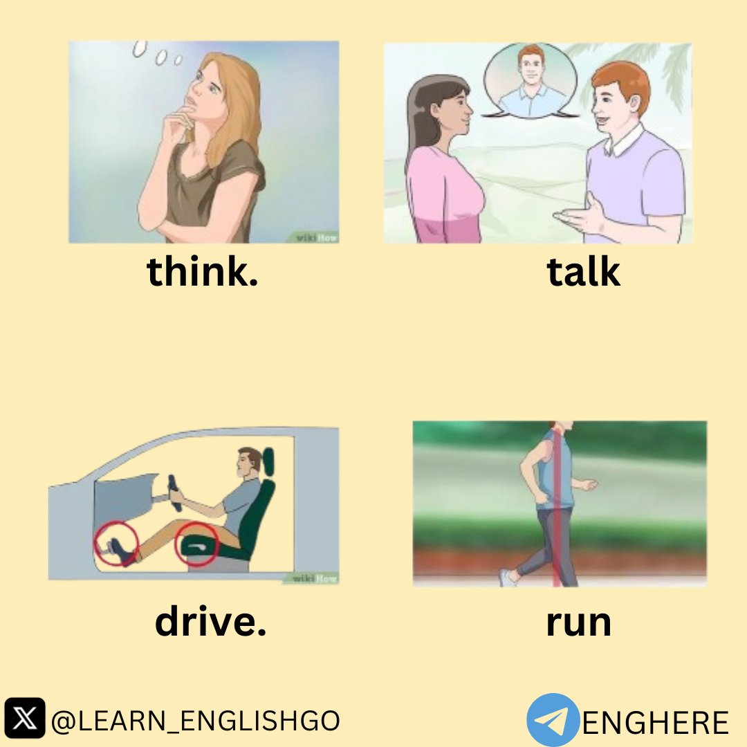 افعال نستخدمها في حياتنا اليومية
Think
يفكر
Thank
يشكر
Talk
يتكلم
Take
ياخذ
drive
يقود
arrive
يصل
walk
يمشي
run
يركض
buy
يشتري
sell
يبيع
know
يعرف
ignore
يتجاهل
.