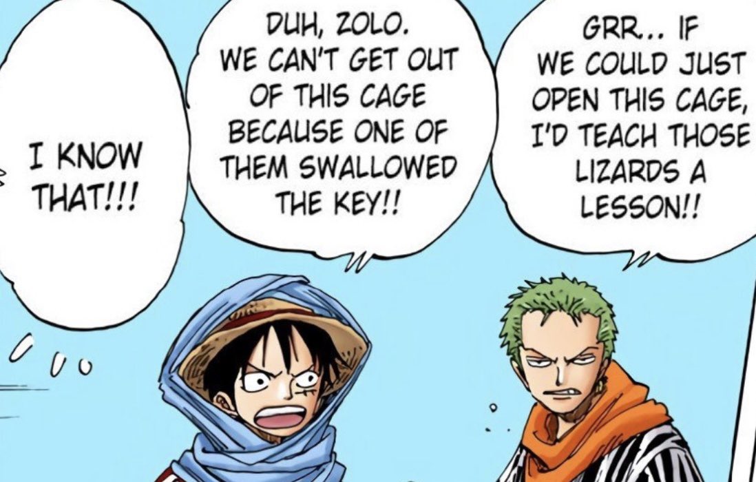 daily_zoro's tweet photo. The way zoro is the only person luffy treats like a fool is so hilarious https://t.co/7WgJM9c5lP