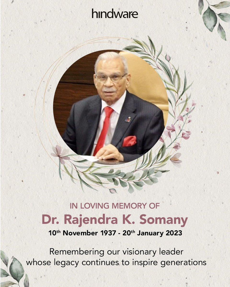hindware_tiles's tweet image. In loving memory of Dr. Rajendra K. Somany.  

A true visionary whose leadership shaped not just an organisation, but generations of belief, purpose, and progress.  

His legacy will always inspire us forward.  

#Hindware