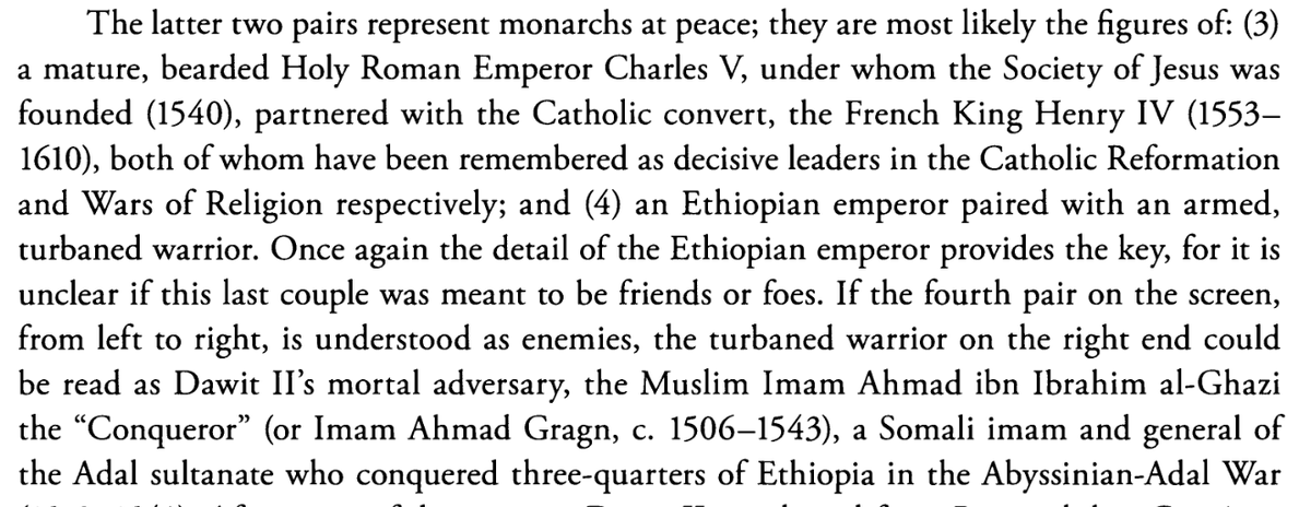 A Potential Depiction of Imam Ahmed Ibrahim Guray

This painting has been labelled as depicting an Ethiopian emperor facing an Ottoman or Persian counterpart.

However, according to the Japanese art historian Mia Mochizuki, the figure on the right may well be Imam Ahmed.