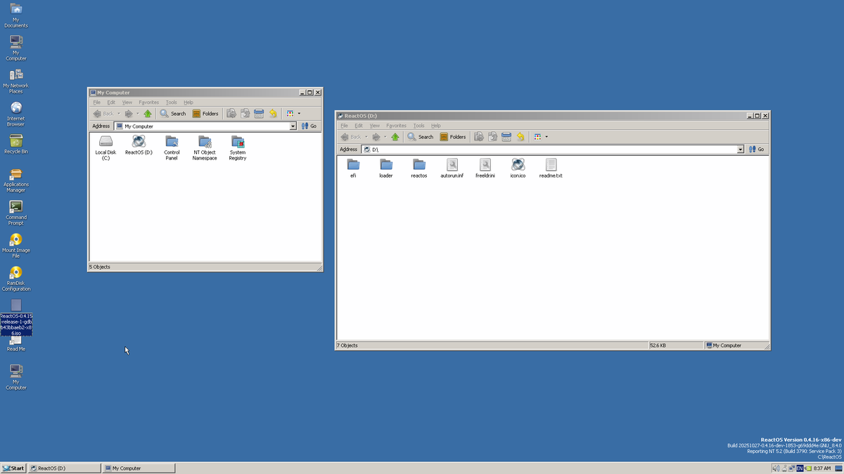 reactos's tweet image. ImDisk Virtual Disk Driver 2024.01.13 works on #ReactOS and mounts ISO files!
Test was done on real hardware, by Hibiki.