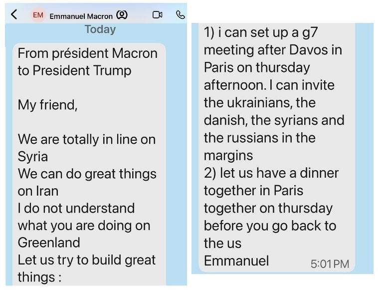 restitutorII's tweet photo. 🇫🇷🇺🇸
France: Message privé de Macron à Trump:

"Nous sommes totalement alignés sur la Syrie.
Nous pouvons faire de grandes choses sur l’Iran.
Je ne comprends pas ce que tu fais au Groenland" https://t.co/RXcAZRWsbT