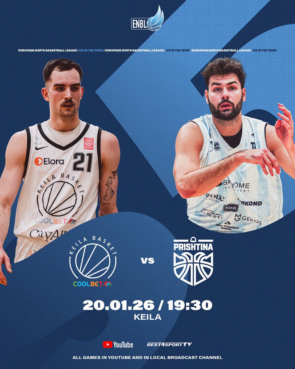 enbleague's tweet image. ESTONIA IS CALLING! 🇪🇪🏀

Tonight, Keila Tervisekeskus is going to be rocking! 📣Keila Coolbet is back on their home court to face the Sigal Prishtina from Kosovo. ⚔️

🏀 Tip-off: 19:30 (local time) 
📺 Watch LIVE on YouTube and local channel 

#ENBL2026 #season5 #gametime