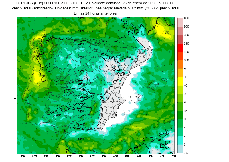 Precipitaciones diarias previstas a partir de mañana miércoles.