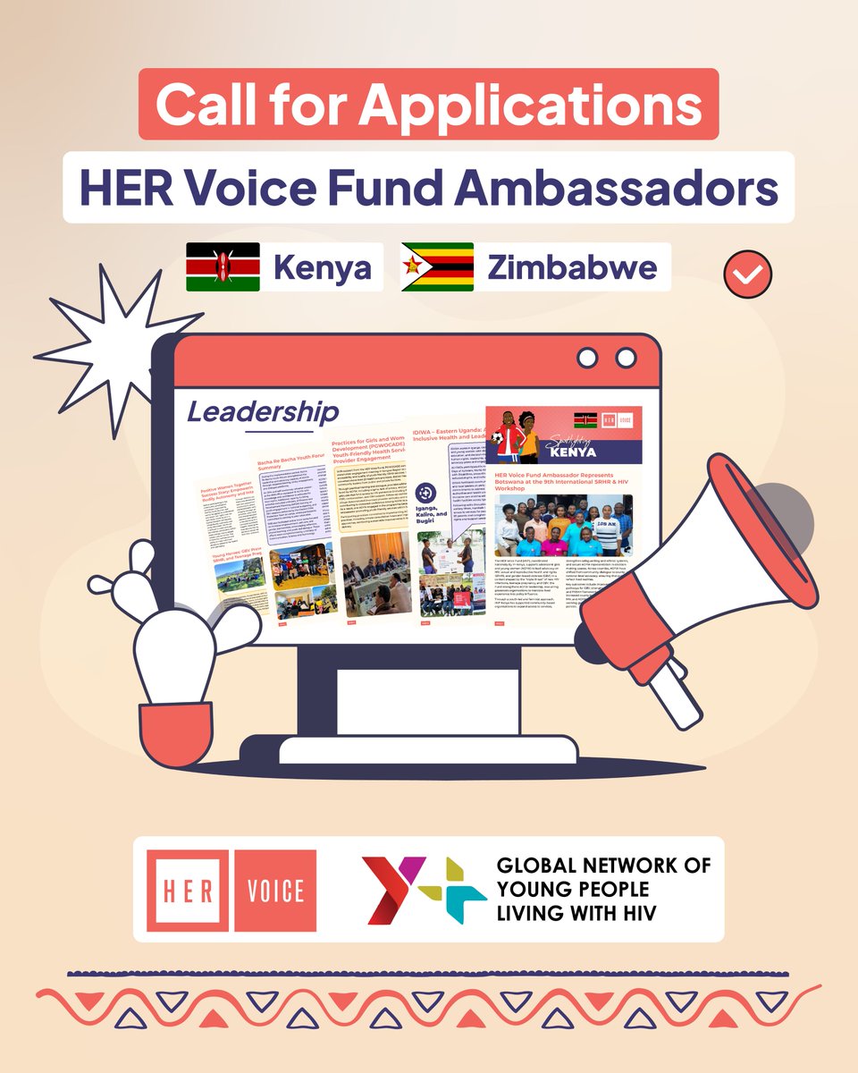 HerVoiceFund's tweet photo. Call for Applications: HER Voice Fund Ambassadors (Kenya &amp; Zimbabwe). HVF is seeking AGYW aged 18–28 from Kenya &amp; Zimbabwe to serve as national Ambassadors and lead HIV &amp; SRHR responses.

📅 Apply before 3 Feb 2026
🔗  https://t.co/Sz1aoFoC6W https://t.co/htnOuvWtc6