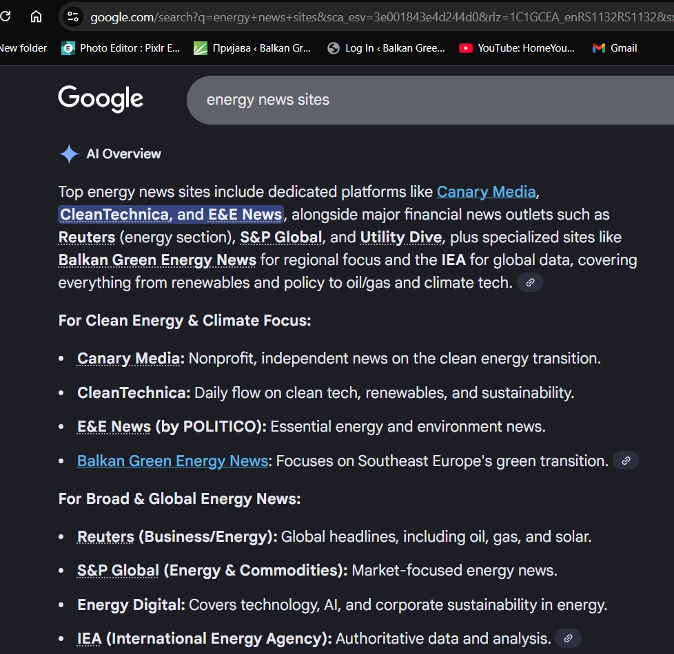 🌟Proud of the achieved result and being recognized by Google and Google AI as one of the top energy news sites!
Dear Google and Google AI, thank you, and a huge thank you to our readers from Southeast Europe and worldwide for believing in us as a source of information.