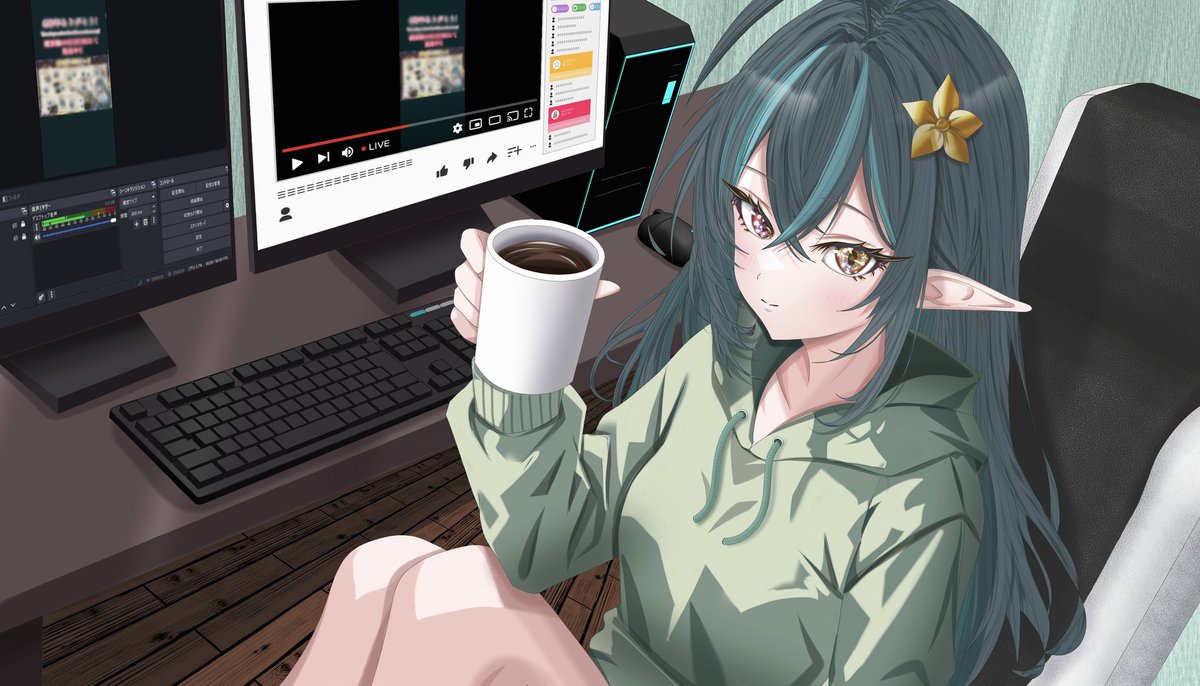 VTuberのぽてもさん(<a href="/potemovt/">ぽても🧙‍♂️</a>)のイラストで、配信後にまったりしてる所を描かせていただきました☕

#ぽて画廊 #イラスト