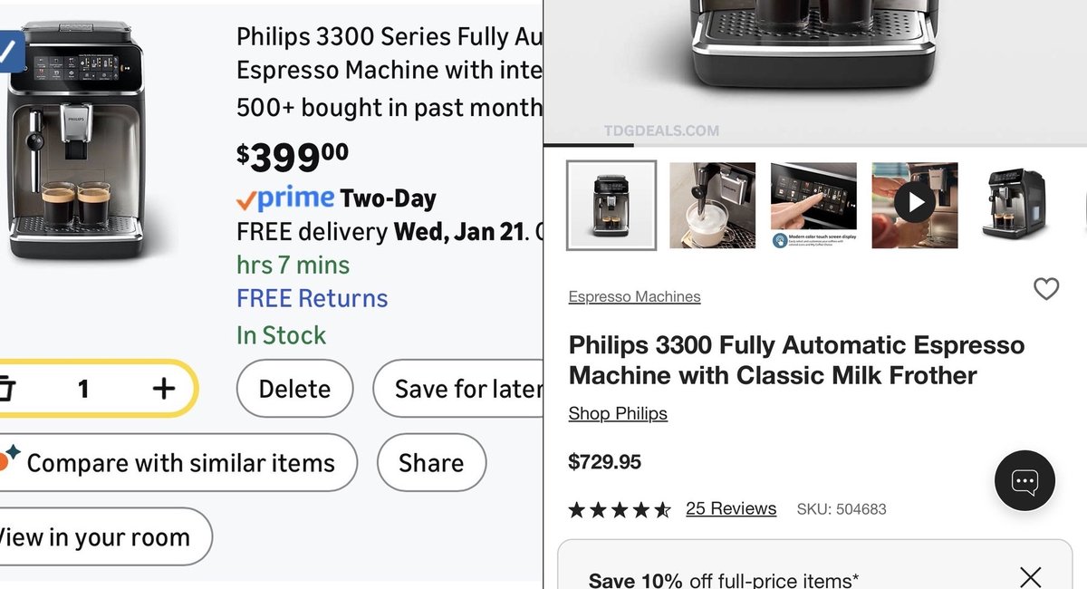 thedealsguy_'s tweet image. ☕ $400 Philips Espresso Machine ☕

Philips 3300 Series Fully Automatic espresso machine w/ grinder + milk frother, 5 hot &amp;amp; iced presets, SilentBrew

Other retailers $700+

👉 link.tdgdeals.com/Tg5KP