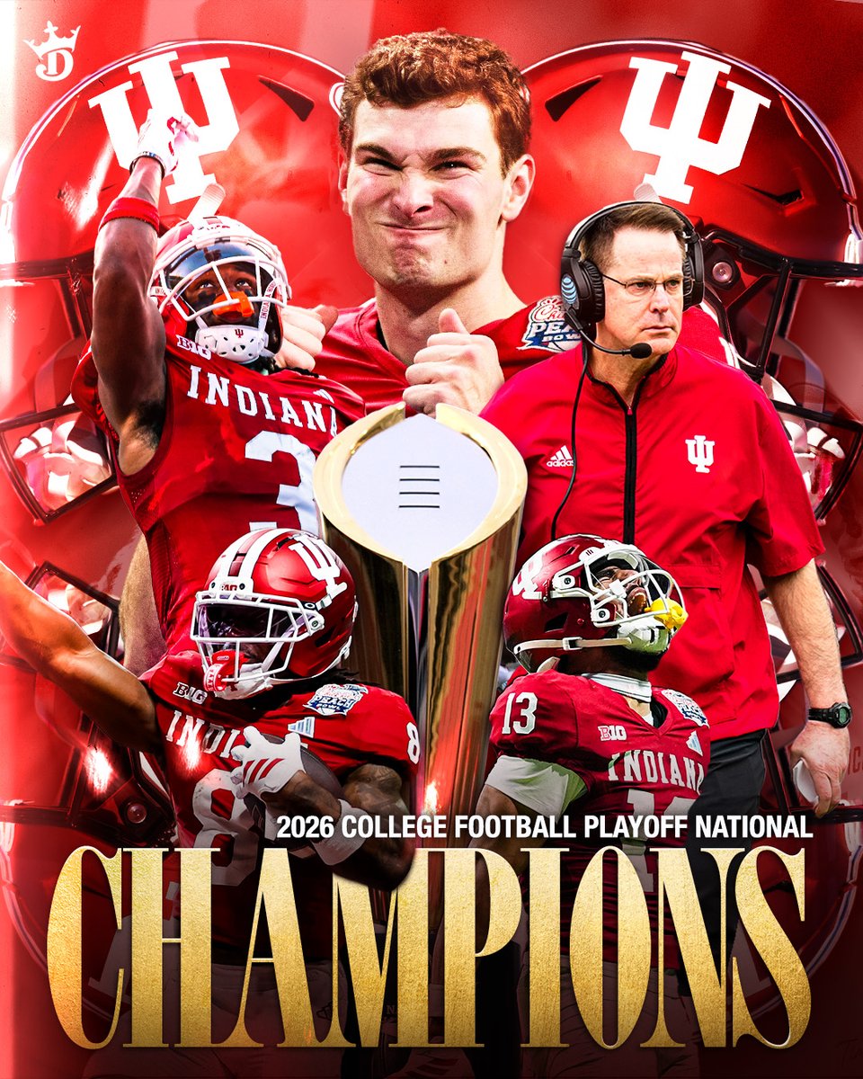 DraftKings's tweet photo. INDIANA HOOSIERS.

CHAMPIONS 🏆 https://t.co/DLshE6XuHu