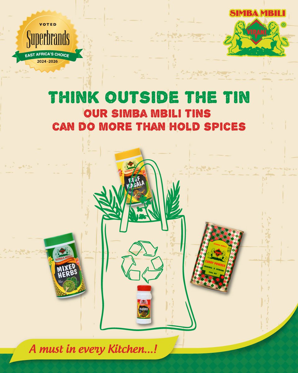 simbambilispice's tweet photo. Did you know your empty Simba Mbili tin can live a second life?
Use it as a planter, coin jar, or pen holder — adding a touch of creativity while reducing waste. 
#SimbaMbili #EcoPackaging #ReuseDontRefuse #SustainableLiving #GreenHabits https://t.co/9lyA7LlI28