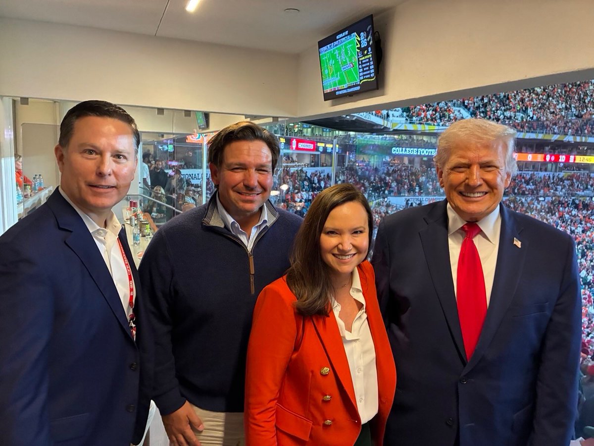 SenAshleyMoody's tweet photo. Justin and I are cheering on the Canes with @POTUS &amp; @GovRonDeSantis here in the Free State of Florida! Let’s go @CanesFootball 🏈 https://t.co/Feeuk10f3v